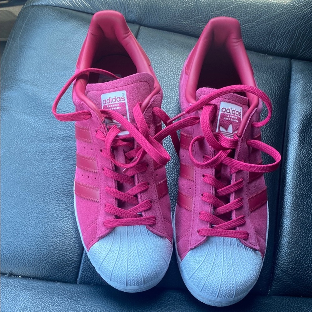 Adidas Pink and White Sneakers with Iconic Shell Toe